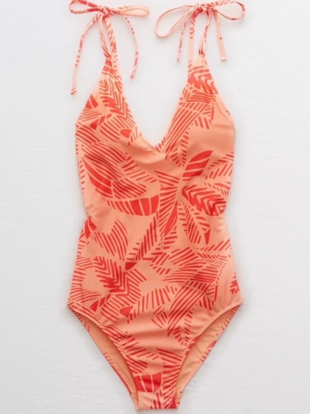 aerie Coral Palm-Print One-Piece Swimsuit